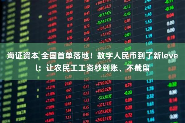 海证资本 全国首单落地！数字人民币到了新level：让农民工工资秒到账、不截留