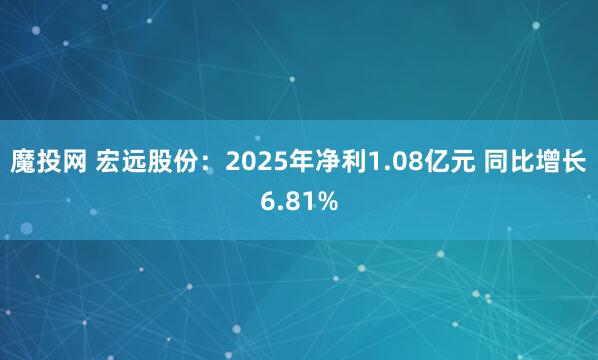 魔投网 宏远股份：2025年净利1.08亿元 同比增长6.81%